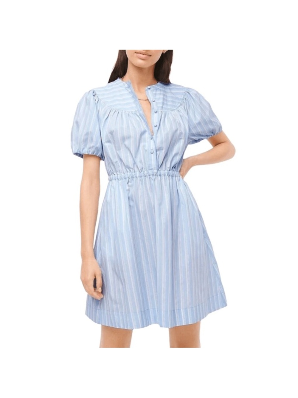 J. Crew Light Blue Striped Puff-Sleeve Mini Dress